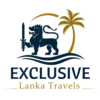 Exclusive Lanka Travels logo with heraldic lion, sword, palm tree, sun, and ocean waves.