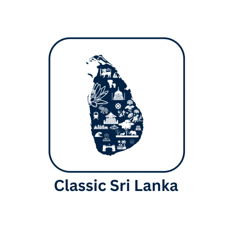 Classic Sri Lanka tourism logo with island silhouette and cultural icons.