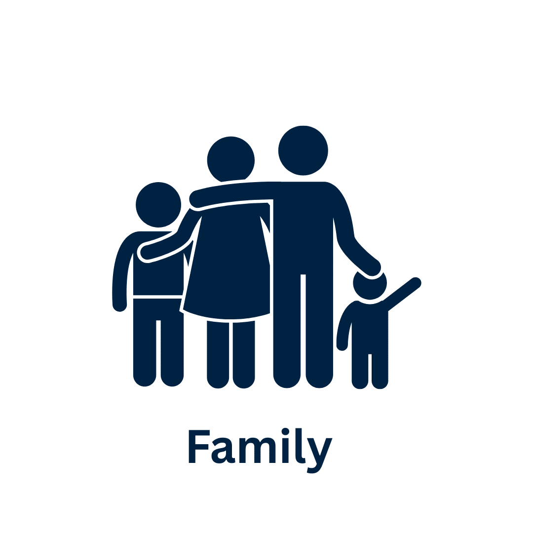Family togetherness icon with two parents and children holding hands.