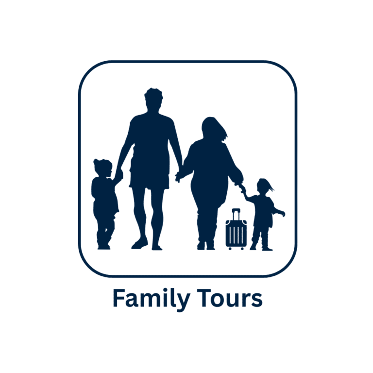 Family Tours logo featuring parents, children, and rolling luggage.