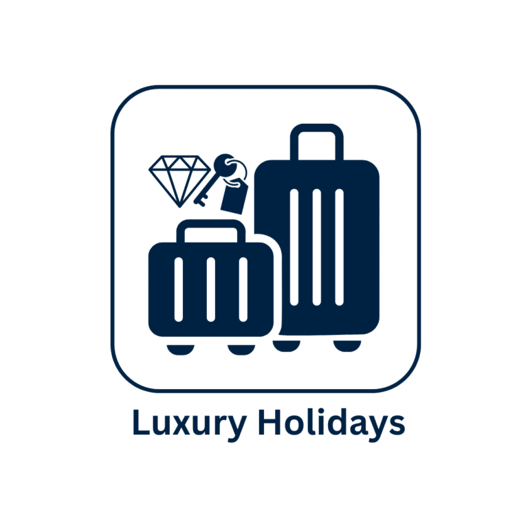 Luxury holidays travel logo featuring suitcases and a diamond icon.
