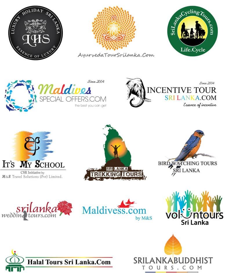 Sri Lanka and Maldives tourism, hotel, wedding, wellness, and eco-tour company logos.